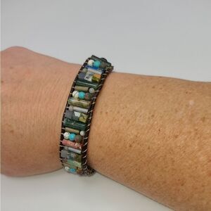 Natural stone bracelet, leather, 